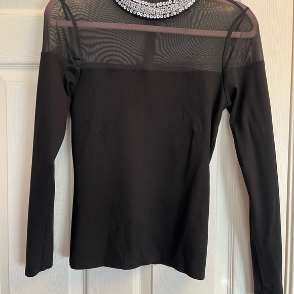 Venus Elegant Black Sheer Long Sleeve Top with Neck Embellishments Xsmall - Picture 6 of 8